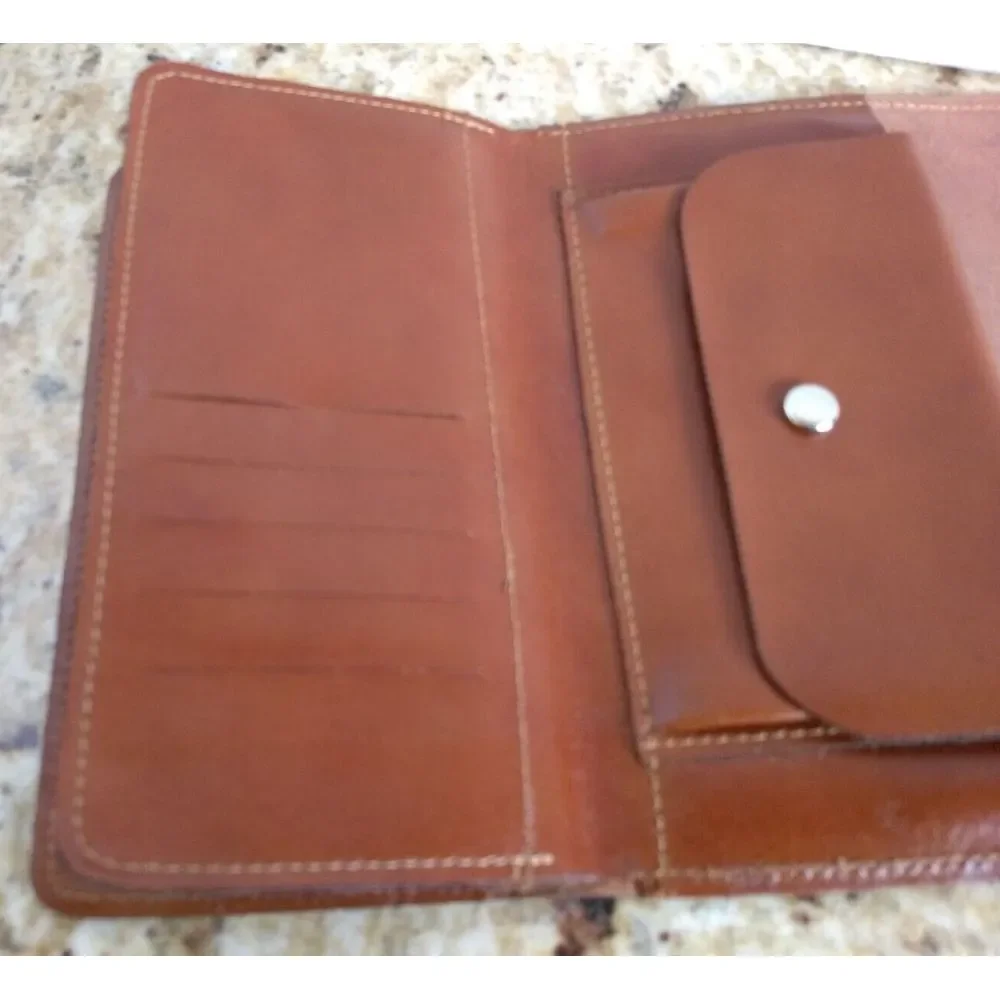 SWIB Top Grain Leather Check Book Wallet Clutch Rustic Snap Close USA Vintage‎